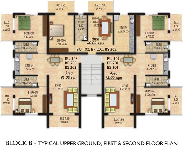BLOCK B - Typical Upper Ground First & Second Floor Plan